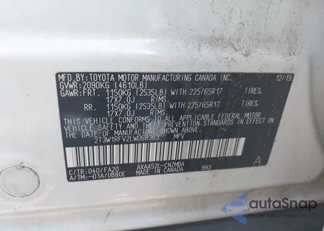 2020 Toyota Rav4 Xle z USA, uszkodzony, nr VIN 2T3W1RFV2LW068363